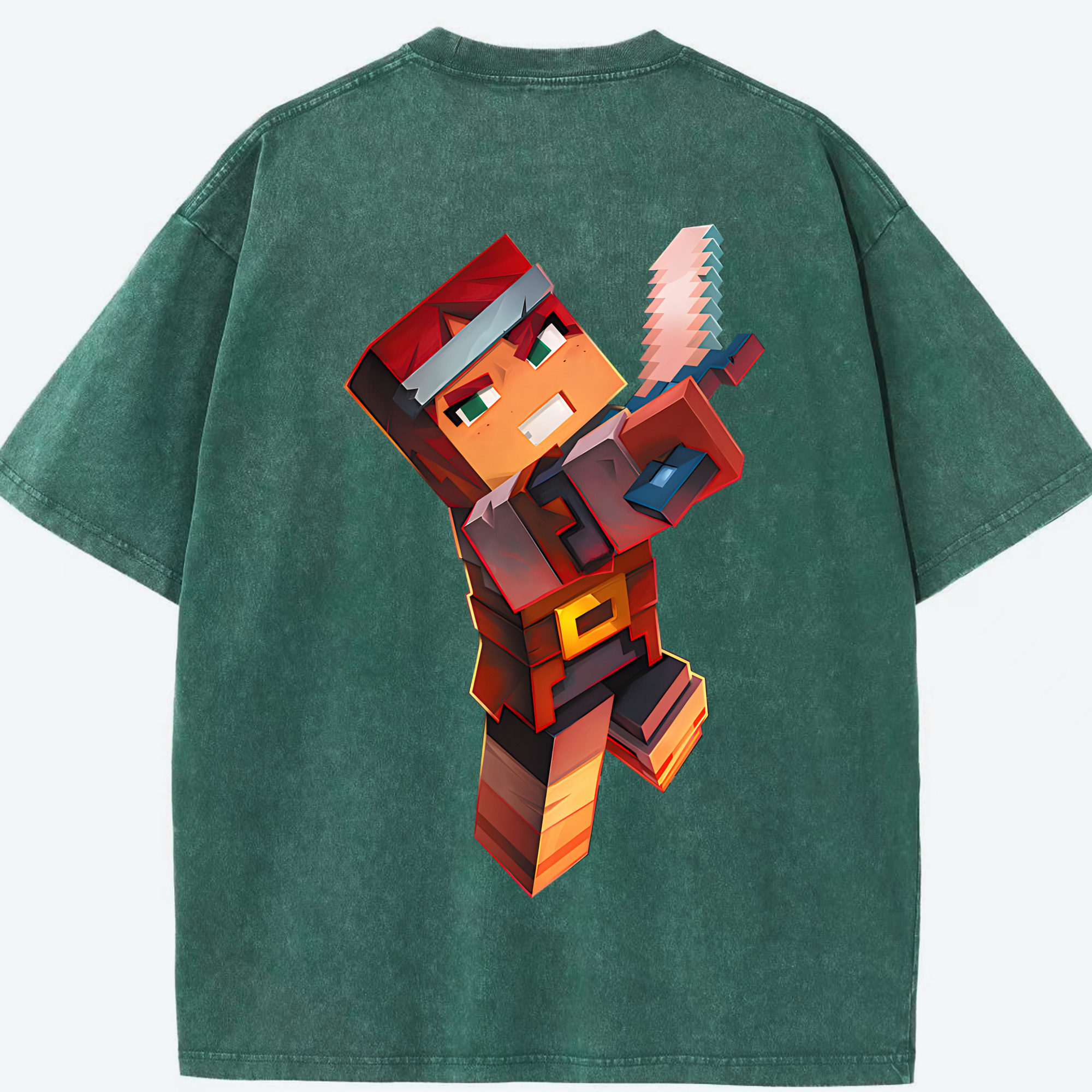 （画像用） マインクラフト ブロックの世界 Minecraft MC Block world 綿100% ヴィンテージ風 半袖Tシャツ（背面プリント）